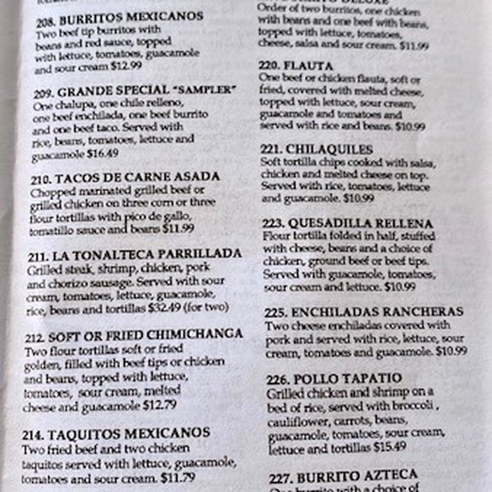 La Tonalteca - Yet another page of a very long menu - Mexican Near Me - Milford, Delaware La Tonalteca - Yet another page of a very long menu - Mexican Near Me - Milford, Delaware