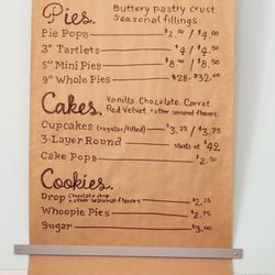 Knotty Pine Bakery - Baked goods menu.