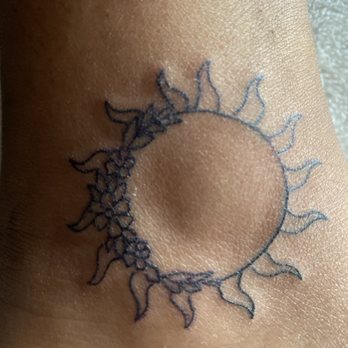 Lucky Vibes Tattoo - Fine line Sunshine tattoo with flowers - Tattoo Near Me - Laconia, New Hampshire Lucky Vibes Tattoo - Fine line Sunshine tattoo with flowers - Tattoo Near Me - Laconia, New Hampshire