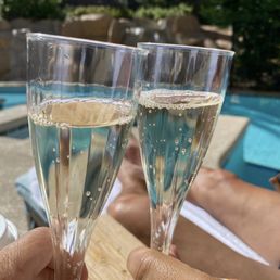 Cheers from the outdoor spa area