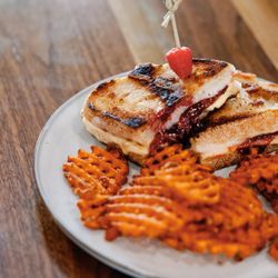 Morning Fog Coffee & Eats - Not Your Mama's Grilled Cheese with sweet potato fries