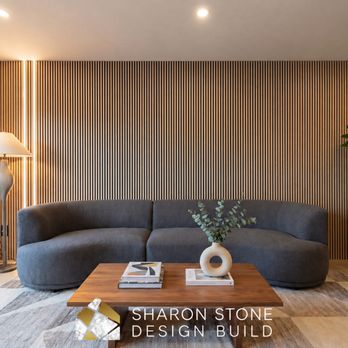 Sharon Stone Design - A stunning full-height wood slat accent wall that adds warmth, texture, and architectural depth to the space. - General Contractors Near Me - San Jose, California Sharon Stone Design - A stunning full-height wood slat accent wall that adds warmth, texture, and architectural depth to the space. - General Contractors Near Me - San Jose, California