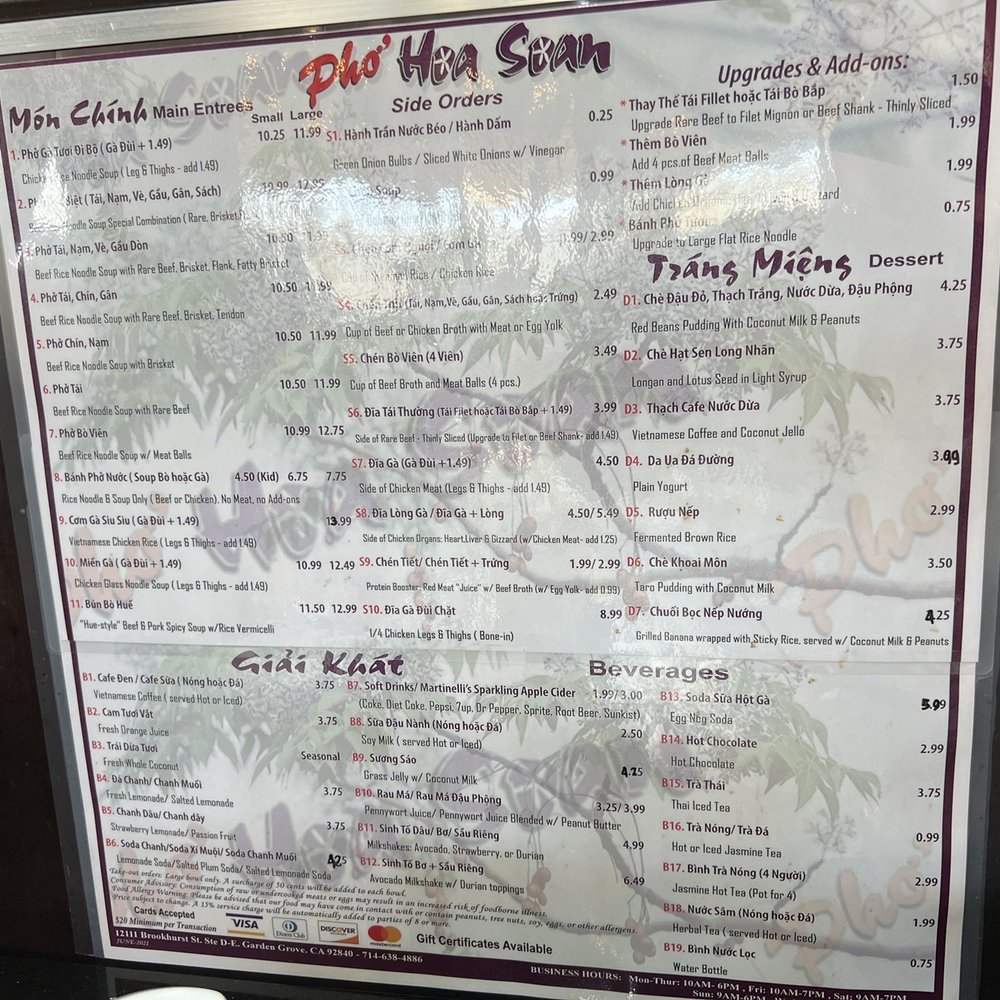 Pho Hoa Soan - Menu - Vietnamese Near Me - Garden Grove, California Pho Hoa Soan - Menu - Vietnamese Near Me - Garden Grove, California