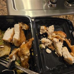Broken up chicken pieces instead of fish from my fish and chips meal