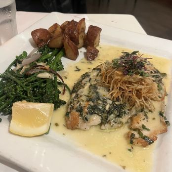 Santa Barbara FisHouse - the sea bass with broccolini and potatoes. - Seafood Near Me - Santa Barbara, California Santa Barbara FisHouse - the sea bass with broccolini and potatoes. - Seafood Near Me - Santa Barbara, California