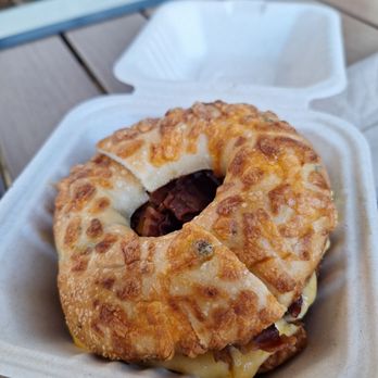 Cinnamon Roll Place - Hot Head (special) - eggs, bacon, cheese on jalapeno bagel - Bakeries Near Me - Kihei, Hawaii