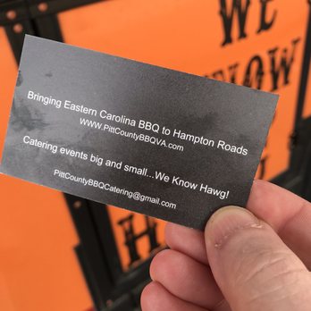 Pitt County Barbeque - a hand holding a business card - Food Trucks Near Me - Portsmouth, Virginia Pitt County Barbeque - a hand holding a business card - Food Trucks Near Me - Portsmouth, Virginia