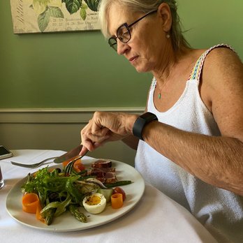 Bistro 112 - My friend Jan eating a salad - French Near Me - Shepherdstown, West Virginia