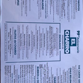 El Charro Cafe - Menu front - Mexican Near Me - Tucson, Arizona