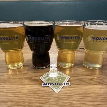 Monolith Brewing - three different types of beer - Breweries Near Me - Denver, Colorado