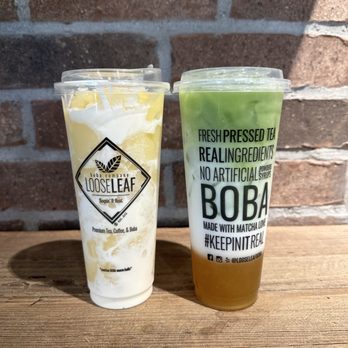 Loose Leaf Boba Co - Left: Mango Cream Right: Pandan Pina Collision - Bubble Tea Near Me - Santa Ana, California