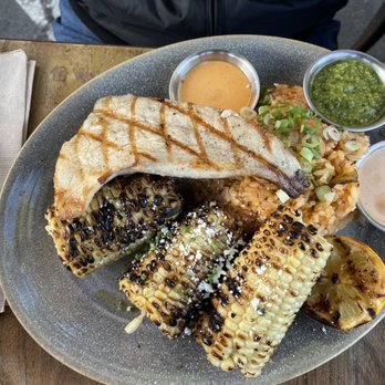 Pacific Catch - Yellow fin with Mexican "Elote" Corn on Cob - Seafood Near Me - San Mateo, California