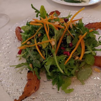 Paros Estiatorio - Bourbon-glazed peach salad. Loved the dressing/flavors on this! - Greek Near Me - Overland Park, Kansas