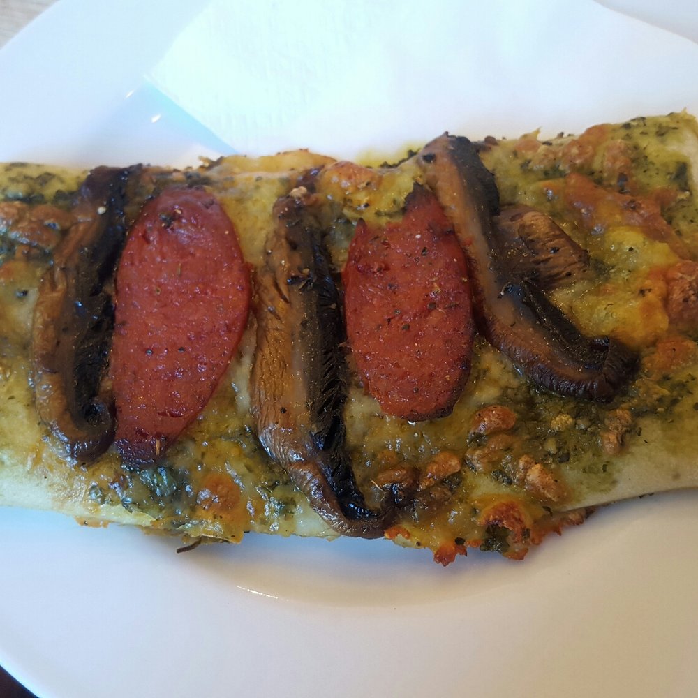 Chorizo and mushroom flatbread. Yum!
