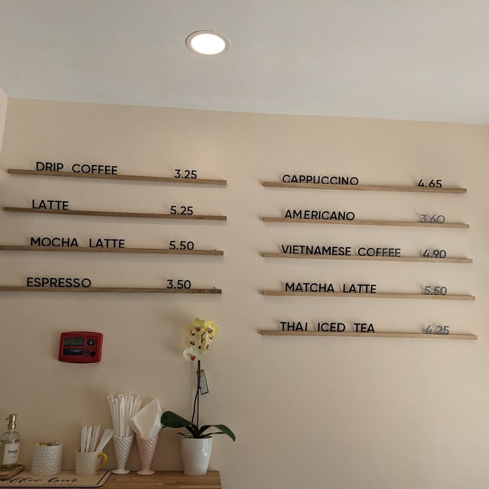 Maprang Bakery & Cafe - Drink menu on the wall - Desserts Near Me - Somerville, Massachusetts Maprang Bakery & Cafe - Drink menu on the wall - Desserts Near Me - Somerville, Massachusetts
