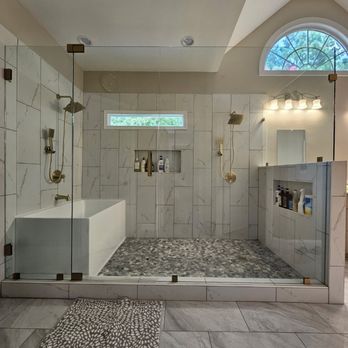 Any Glass - Header Free Frameless Shower Enclosure with Brushed Bronze CRL hardware - Glass & Mirrors Near Me - Cumming, Georgia Any Glass - Header Free Frameless Shower Enclosure with Brushed Bronze CRL hardware - Glass & Mirrors Near Me - Cumming, Georgia