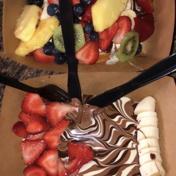 Choco Fruit - fruit belgian waffle on top and nutella fruit crepe on bottom - Creperies Near Me - Anaheim, California