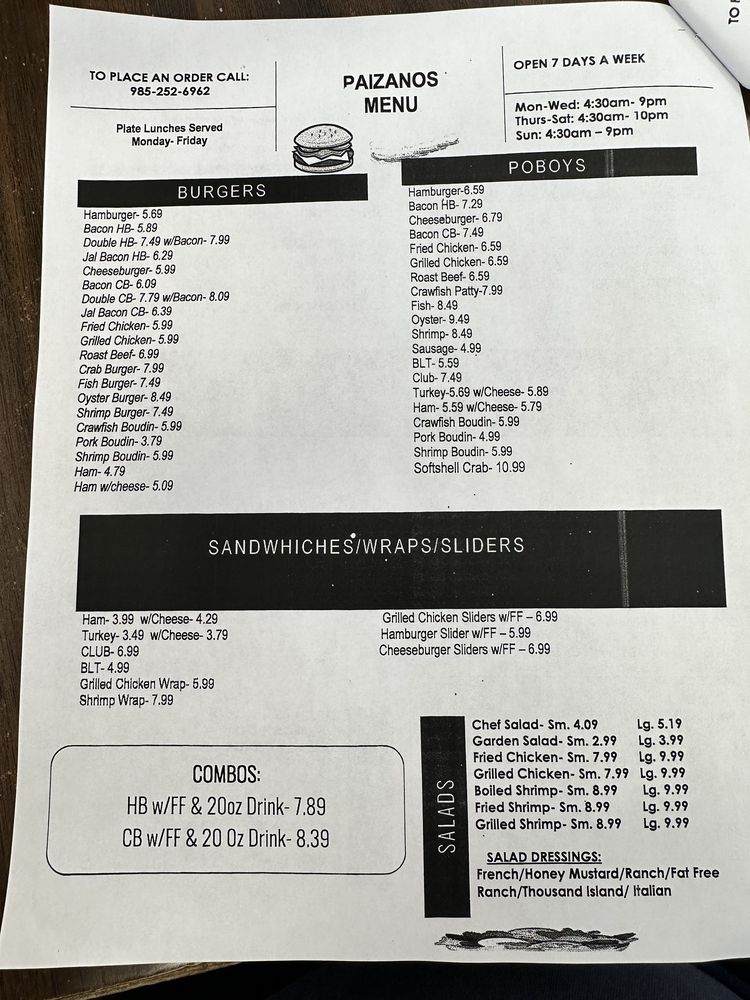 PAIZANO’S Updated September 2024 1012 Highway 70, Pierre Part