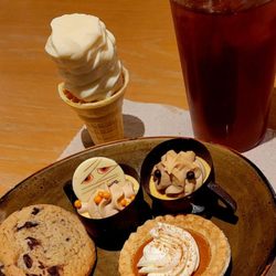 Ice cream, cookies, mini pumpkin pie & mousse cups