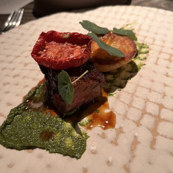Madcap - dry aged flannery ribeye, pesto, tomato and squash compote - New American Near Me - San Anselmo, California Madcap - dry aged flannery ribeye, pesto, tomato and squash compote - New American Near Me - San Anselmo, California