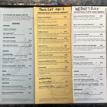 Setsunai - Menus as of May 2025 - Noodles Near Me - Lopez Island, Washington