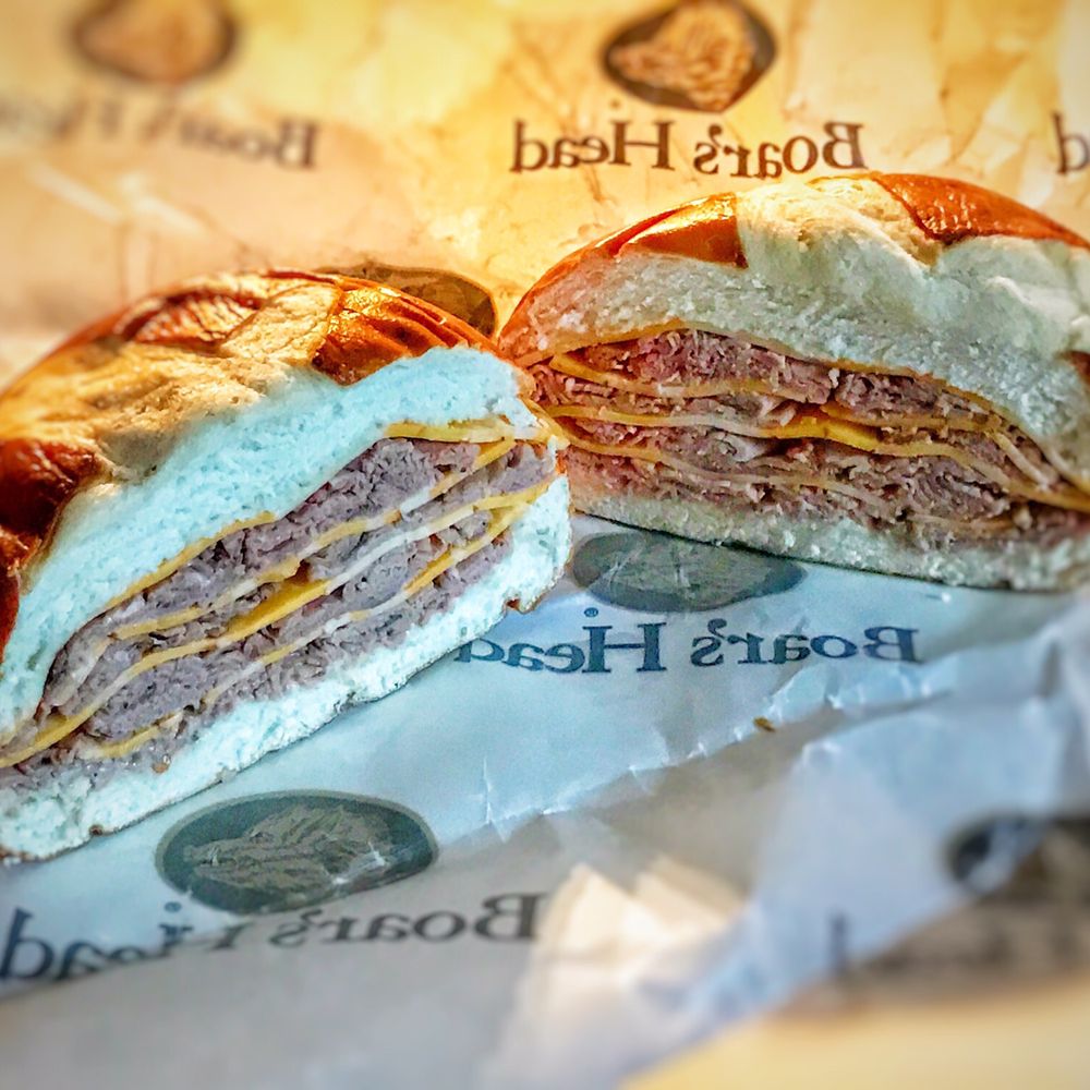 London broil with 3-pepper cheese, horseradish mayo on a pretzel roll. London broil with 3-pepper cheese, horseradish mayo on a pretzel roll.
