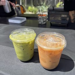 Matcha strawberry and vanilla latte