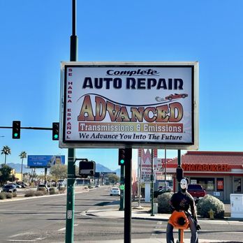 Advanced Transmission Repair - You know its us by our friendly mechanic sitting on a transmission right on the corner of Bell and 29th St. - Transmission Repair Near Me - Phoenix, Arizona Advanced Transmission Repair - You know its us by our friendly mechanic sitting on a transmission right on the corner of Bell and 29th St. - Transmission Repair Near Me - Phoenix, Arizona