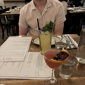 Saba - Seasonal gazoz (burnt orange) and Consistency Was Key cocktail - Mediterranean Near Me - New Orleans, Louisiana Saba - Seasonal gazoz (burnt orange) and Consistency Was Key cocktail - Mediterranean Near Me - New Orleans, Louisiana