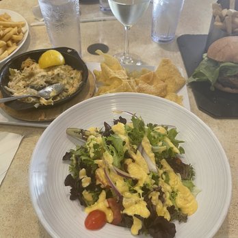 Nico's Pier 38 - House salad, crab dip, Sauvignon Blanc. - Seafood Near Me - Honolulu, Hawaii Nico's Pier 38 - House salad, crab dip, Sauvignon Blanc. - Seafood Near Me - Honolulu, Hawaii
