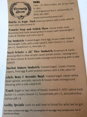 Menu photo 7 Community Loaves Jacksonville, FL