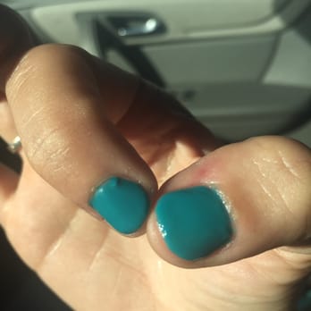 D&T Nails - Index has a bubble thumb tip not fully painted with overlap on cuticles. All of my nails look kinda like this - Nail Salons Near Me - Ogden, Utah