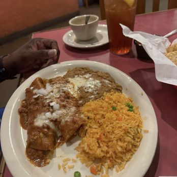 Mercado Juarez Cafe - Beef enchiladas, rice and beans - Mexican Near Me - Fort Worth, Texas