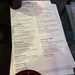 Dinner menu Dinner menu
