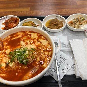 SGD Tofu and BBQ - Seafood Dubu Ramen. 2 shrimps, 3 mini clams, and 1 oyster. $16. Not worth it Ramen was soft and over done. Lots of tofu, - Korean Near Me - Indianapolis, Indiana