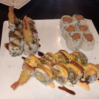 Royal Sushi - Shrimp Tempura roll, Spicy Tuna roll, and Torched Dragon roll. - Japanese Near Me - Chicago, Illinois Royal Sushi - Shrimp Tempura roll, Spicy Tuna roll, and Torched Dragon roll. - Japanese Near Me - Chicago, Illinois