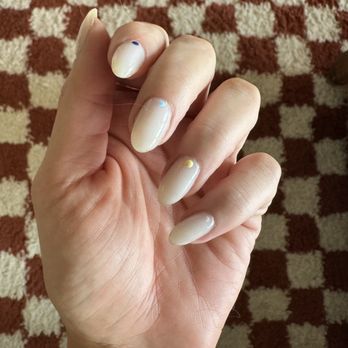 Y2 Nails Lounge - BioGel milky manicure with little color dots for a pop of color. - Nail Salons Near Me - Kirkland, Washington