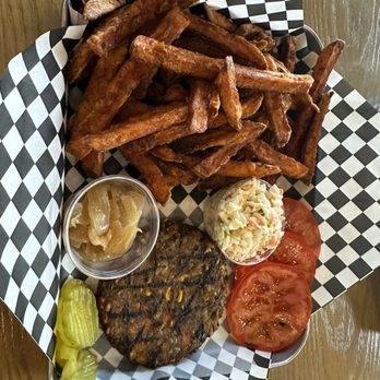 Food Fight BBQ - Veg burger and sweet potato fries - Barbeque Near Me - Brampton, Ontario Food Fight BBQ - Veg burger and sweet potato fries - Barbeque Near Me - Brampton, Ontario