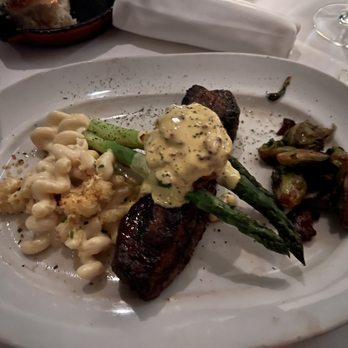 Steak 48 - NY Strip* ** Crab Cake "Oscar" Roasted Brussels Sprouts** Creamy Mac & Cheese - Steakhouses Near Me - Houston, Texas Steak 48 - NY Strip* ** Crab Cake "Oscar" Roasted Brussels Sprouts** Creamy Mac & Cheese - Steakhouses Near Me - Houston, Texas