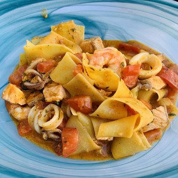 Trattoria 360 - Pappardelle seafood pasta without clams & mussels - Italian Near Me - Campbell, California Trattoria 360 - Pappardelle seafood pasta without clams & mussels - Italian Near Me - Campbell, California