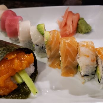 MK's Sushi - Spicy salmon hand roll + rainbow roll - Sushi Bars Near Me - Bedford, Texas