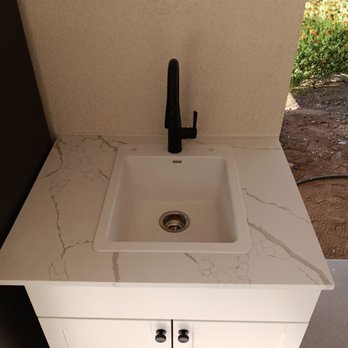 TLH Handyman Services - Left over piece of quartz client had made sink top out of it . Small vanity, counter top, sink installation for summer room. - Handyman Near Me TLH Handyman Services - Left over piece of quartz client had made sink top out of it . Small vanity, counter top, sink installation for summer room. - Handyman Near Me