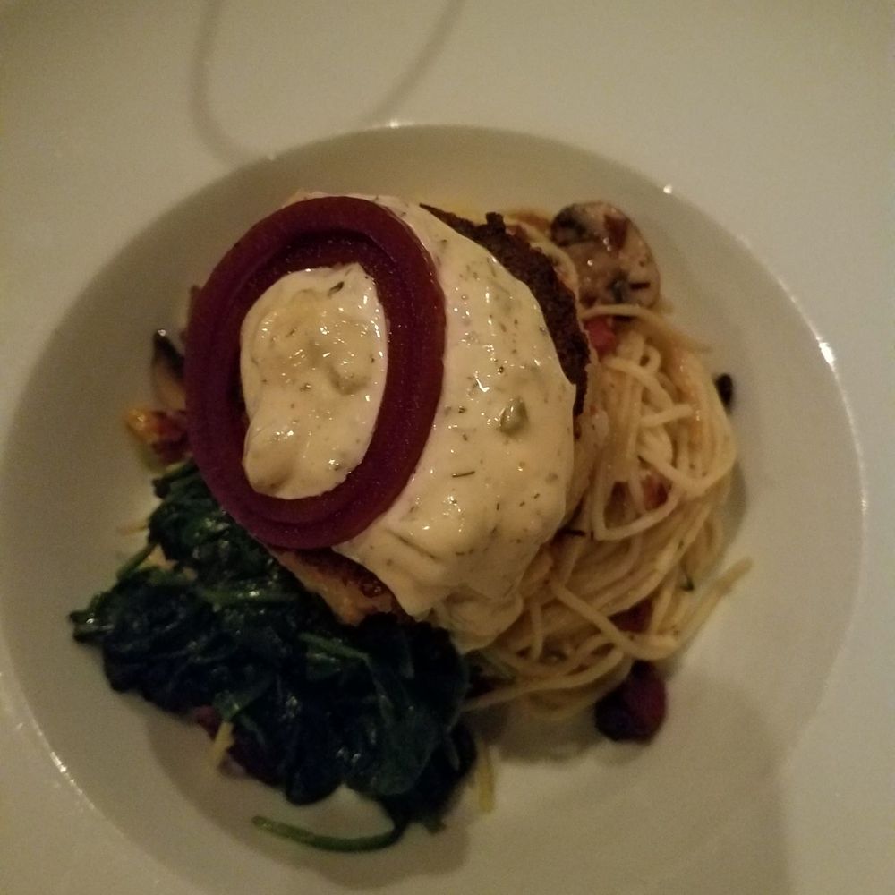 SILO Alamo Heights - Crab cake on bed of pasta. - New American Near Me - San Antonio, Texas