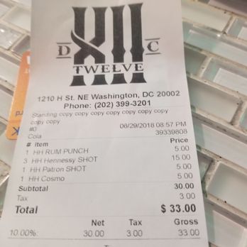 12 Twelve - DC - My bill. 4 shots for 4 ppl, hehe and 2 cocktails - Lounges Near Me - Washington, DC, District of Columbia 12 Twelve - DC - My bill. 4 shots for 4 ppl, hehe and 2 cocktails - Lounges Near Me - Washington, DC, District of Columbia