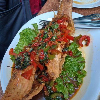 SriPraPhai Thai Restaurant - GARLIC, Chilli & basil red snapper  delight - Thai Near Me - Woodside, New York