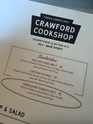 Menu photo 1 Crawford Cookshop Clayton, NC