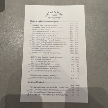 Nickel & Nickel - Menu - Wineries Near Me - Oakville, California