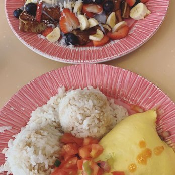 My Cafe - Loaded French toast with Taro sauce & kalua pig & Komi tomatoes omelette - Breakfast & Brunch Near Me - Kapolei, Hawaii