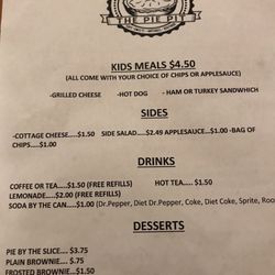 The Pie Pit - Menu
