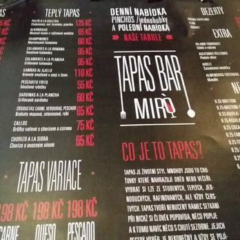 Tapas bar Miró - The menu. - Tapas/Small Plates Near Me - Praha - 5, Puerto Rico